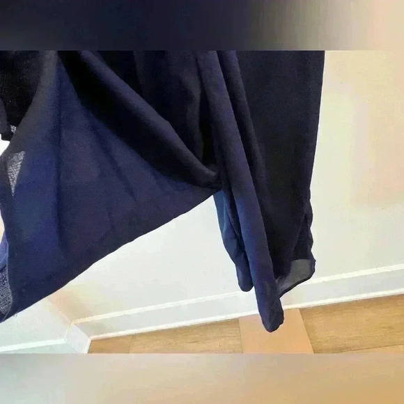 Women’s Navy Frill Short-Sleeved Button-Up Romper - Picture 3 of 9